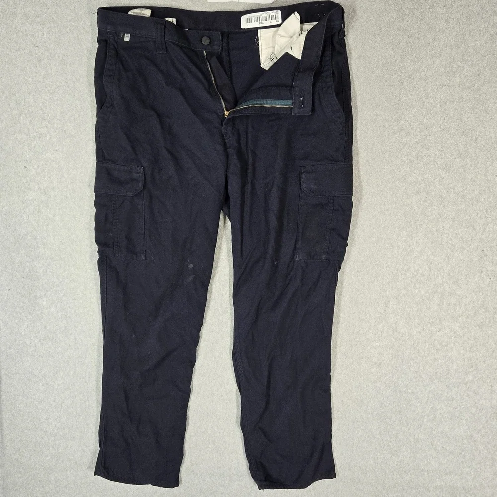 Carhartt FR Men Pants 36X30 Navy Cargo Twill Work Pants Zipper 29